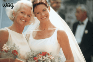 Mother and bride smiling together on the wedding day, ideal for a Mother of the Bride speech template.