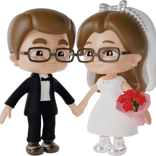 Cartoon groom and bride figurines, representing the best man speech generator by Wedding Speech Genie.